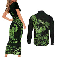 Green Hawaii Ikaika Warrior Couples Matching Short Sleeve Bodycon Dress and Long Sleeve Button Shirt Hawaiian Power LT14 - Polynesian Pride