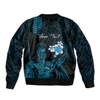 Personalised Hawaii King Kamehameha Day Bomber Jacket Plumeria With Kakau Pattern - Blue