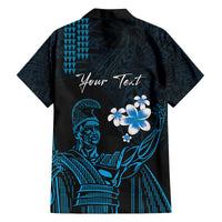 Personalised Hawaii King Kamehameha Day Family Matching Off Shoulder Short Dress and Hawaiian Shirt Plumeria With Kakau Pattern - Blue