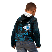 Personalised Hawaii King Kamehameha Day Kid Hoodie Plumeria With Kakau Pattern - Blue