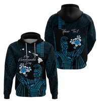 Personalised Hawaii King Kamehameha Day Zip Hoodie Plumeria With Kakau Pattern - Blue