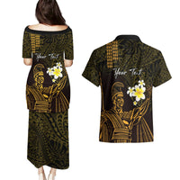 Personalised Hawaii King Kamehameha Day Couples Matching Puletasi and Hawaiian Shirt Plumeria With Kakau Pattern - Gold LT14 - Polynesian Pride