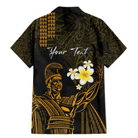 Personalised Hawaii King Kamehameha Day Family Matching Mermaid Dress and Hawaiian Shirt Plumeria With Kakau Pattern - Gold