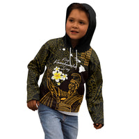 Personalised Hawaii King Kamehameha Day Kid Hoodie Plumeria With Kakau Pattern - Gold