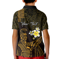 Personalised Hawaii King Kamehameha Day Kid Polo Shirt Plumeria With Kakau Pattern - Gold