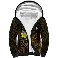 Personalised Hawaii King Kamehameha Day Sherpa Hoodie Plumeria With Kakau Pattern - Gold LT14 Unisex Gold - Polynesian Pride