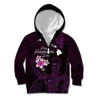 Personalised Hawaii King Kamehameha Day Kid Hoodie Plumeria With Kakau Pattern - Purple