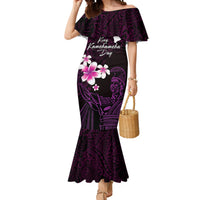 Personalised Hawaii King Kamehameha Day Mermaid Dress Plumeria With Kakau Pattern - Purple LT14 Women Purple - Polynesian Pride