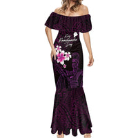 Personalised Hawaii King Kamehameha Day Mermaid Dress Plumeria With Kakau Pattern - Purple LT14 - Polynesian Pride
