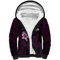 Personalised Hawaii King Kamehameha Day Sherpa Hoodie - Plumeria With Kakau Pattern Purple LT14 Unisex Purple - Polynesian Pride