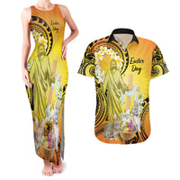 Polynesia Easter Day Couples Matching Tank Maxi Dress and Hawaiian Shirt He Is Risen Lilium Longiflorum Polynesian Pattern