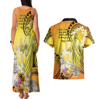 Polynesia Easter Day Couples Matching Tank Maxi Dress and Hawaiian Shirt He Is Risen Lilium Longiflorum Polynesian Pattern