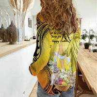 Polynesia Easter Day Women Casual Shirt He Is Risen Lilium Longiflorum Polynesian Pattern LT14 - Polynesian Pride