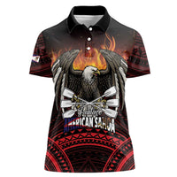 Fautasi Race Day American Samoa Women Polo Shirt Bald Eagle Polynesian Tattoo