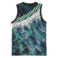 Turquoise Traditional Cloak Aotearoa Basketball Jersey Maori Paua Shell Korowai Pattern - Polynesian Pride