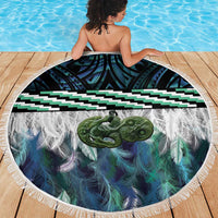 Turquoise Traditional Cloak Aotearoa Beach Blanket Maori Paua Shell Korowai Pattern LT14 - Polynesian Pride