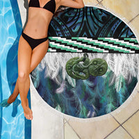 Turquoise Traditional Cloak Aotearoa Beach Blanket Maori Paua Shell Korowai Pattern LT14 - Polynesian Pride
