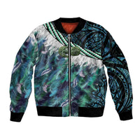 Turquoise Traditional Cloak Aotearoa Bomber Jacket Maori Paua Shell Korowai Pattern LT14 Unisex Turquoise - Polynesian Pride