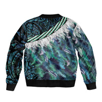 Turquoise Traditional Cloak Aotearoa Bomber Jacket Maori Paua Shell Korowai Pattern LT14 - Polynesian Pride