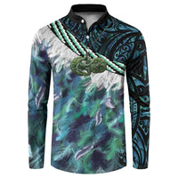 Turquoise Traditional Cloak Aotearoa Button Sweatshirt Maori Paua Shell Korowai Pattern LT14 Turquoise - Polynesian Pride