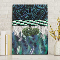 Turquoise Traditional Cloak Aotearoa Canvas Wall Art Maori Paua Shell Korowai Pattern