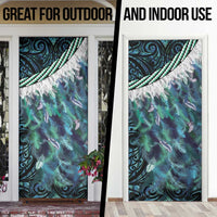 Turquoise Traditional Cloak Aotearoa Door Cover Maori Paua Shell Korowai Pattern - Polynesian Pride