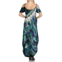 Turquoise Traditional Cloak Aotearoa Family Matching Summer Maxi Dress and Hawaiian Shirt Maori Paua Shell Korowai Pattern LT14 - Polynesian Pride