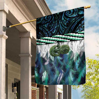 Turquoise Traditional Cloak Aotearoa Garden Flag Maori Paua Shell Korowai Pattern LT14 House Flag Turquoise - Polynesian Pride