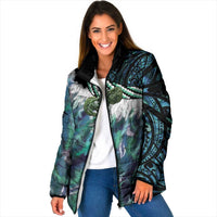 Turquoise Traditional Cloak Aotearoa Padded Jacket Maori Paua Shell Korowai Pattern - Polynesian Pride