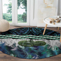 Turquoise Traditional Cloak Aotearoa Round Carpet Maori Paua Shell Korowai Pattern