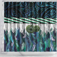 Turquoise Traditional Cloak Aotearoa Shower Curtain Maori Paua Shell Korowai Pattern
