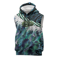 Turquoise Traditional Cloak Aotearoa Sleeveless Hoodie Maori Paua Shell Korowai Pattern - Polynesian Pride