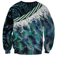 Turquoise Traditional Cloak Aotearoa Sweatshirt Maori Paua Shell Korowai Pattern LT14 - Polynesian Pride