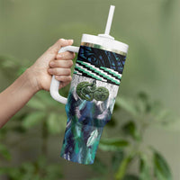 Turquoise Traditional Cloak Aotearoa Tumbler With Handle Maori Paua Shell Korowai Pattern LT14 - Polynesian Pride