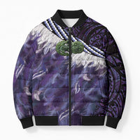Purple Traditional Cloak Aotearoa Bomber Puffer Jacket Maori Paua Shell Korowai Pattern - Polynesian Pride