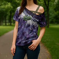 Purple Traditional Cloak Aotearoa Cross Shoulder Shirt Maori Paua Shell Korowai Pattern - Polynesian Pride