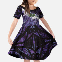 Purple Traditional Cloak Aotearoa Family Matching Off Shoulder Maxi Dress and Hawaiian Shirt Maori Paua Shell Korowai Pattern