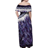 Purple Traditional Cloak Aotearoa Family Matching Off Shoulder Maxi Dress and Hawaiian Shirt Maori Paua Shell Korowai Pattern