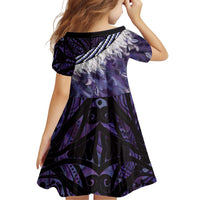 Purple Traditional Cloak Aotearoa Family Matching Off Shoulder Short Dress and Hawaiian Shirt Maori Paua Shell Korowai Pattern