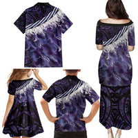 Purple Traditional Cloak Aotearoa Family Matching Puletasi and Hawaiian Shirt Maori Paua Shell Korowai Pattern LT14 - Polynesian Pride