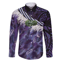 Purple Traditional Cloak Aotearoa Family Matching Short Sleeve Bodycon Dress and Hawaiian Shirt Maori Paua Shell Korowai Pattern LT14 Dad's Shirt - Long Sleeve Purple - Polynesian Pride