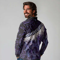 Purple Traditional Cloak Aotearoa Long Sleeve Polo Shirt Maori Paua Shell Korowai Pattern
