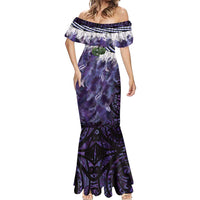 Purple Traditional Cloak Aotearoa Mermaid Dress Maori Paua Shell Korowai Pattern