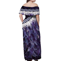 Purple Traditional Cloak Aotearoa Off Shoulder Maxi Dress Maori Paua Shell Korowai Pattern