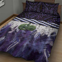 Purple Traditional Cloak Aotearoa Quilt Bed Set Maori Paua Shell Korowai Pattern