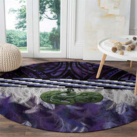 Purple Traditional Cloak Aotearoa Round Carpet Maori Paua Shell Korowai Pattern