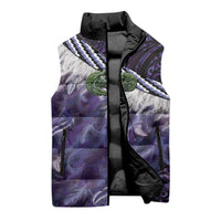 Purple Traditional Cloak Aotearoa Sleeveless Puffer Jacket Maori Paua Shell Korowai Pattern - Polynesian Pride