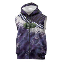 Purple Traditional Cloak Aotearoa Sleeveless Zip Hoodie Maori Paua Shell Korowai Pattern - Polynesian Pride