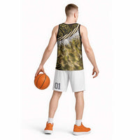 Yellow Traditional Cloak Aotearoa Basketball Jersey Maori Paua Shell Korowai Pattern - Polynesian Pride