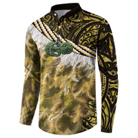Yellow Traditional Cloak Aotearoa Button Sweatshirt Maori Paua Shell Korowai Pattern LT14 - Polynesian Pride